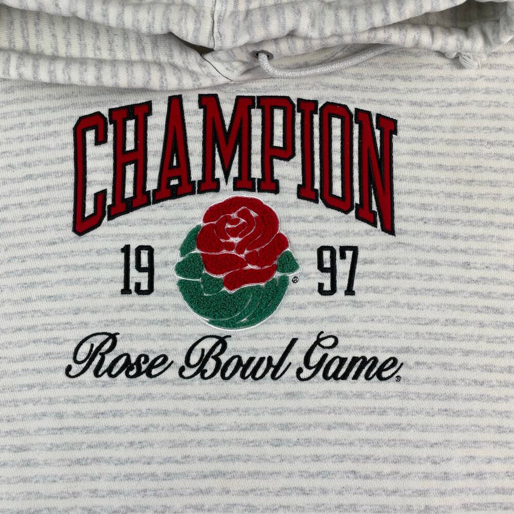 1997 Rose Bowl Game Champion Gray White Striped Hoodie, Reverse Weave, Size Med - Picture 3 of 7